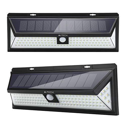 AITECH - Luces solares exteriores con 118 LED, sensor de movimiento de 270°, iluminación 3 modos, 1200 lm, IP65, impermeable, luz solar LED exterior para jardín, 2 unidades