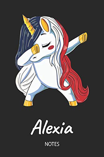 Alexia - Notes: Noms Personnalisé Carnet de notes / Journal pour les filles et les femmes. Licorne qui dab aux cheveux aux couleurs du drapeau ... anniversaire, cadeau de Noël et de fête.