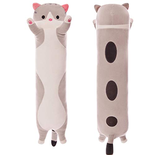 Almohada Suave de Gato, Almohada De Felpa para Dormir de Tiro Largo, Almohada de AlgodóN para Gatito, MuñEco de Peluche Bonito, Regalo de Juguete para NiñOs, Novia (Gray, 70cm/27.55in)