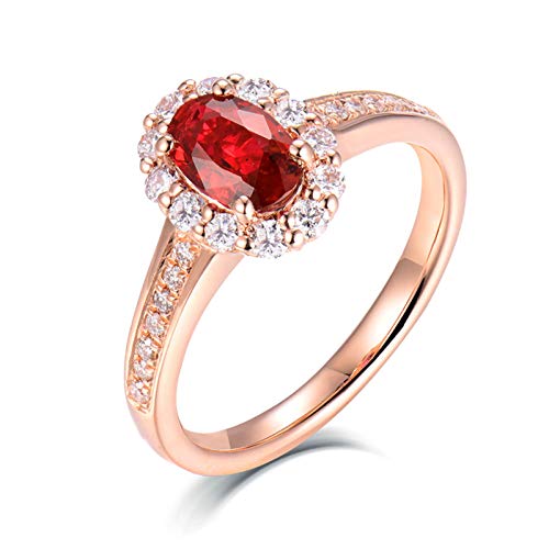 AnazoZ Anillo con Rubi Mujer,Anillos de Boda de Oro Rosa de 18 Kilates Oro Rosa y Rojo Oval Rubí Rojo 0.5ct Diamante 0.3ct Talla 21