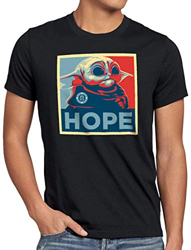 A.N.T. Baby Yoda Hope Camiseta para Hombre T-Shirt Mini Mando cazarrecompensa, Talla:XL, Color:Negro