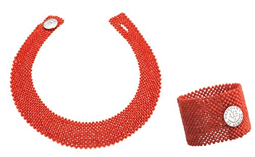 Antonino De Simone Juego de collar y pulsera de coral rojo del Mediterráneo y rosa del Pacífico, disponible en tres variantes de plata 925 Corallo Rosso