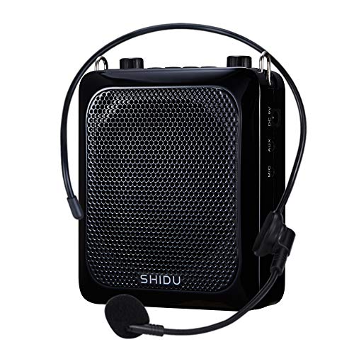 APROTII Altavoz amplificador de voz de 25 W 2000 mAh con auriculares de micrófono portátil, amplificador impermeable de voz altavoz Bluetooth recargable para profesores, aula, ancianos, etc.