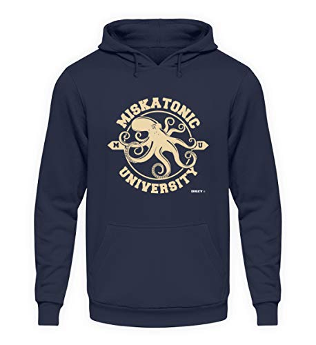 Arkham Miskatonic University Team Logo - Sudadera unisex con capucha azul marino. L