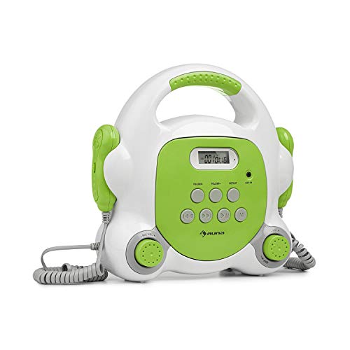 auna Pocket Rocker BT - Equipo de Karaoke, Conectividad Bluetooth, 2 micrófonos de Mano, Puerto USB para Reproducir MP3, Pantalla LCD, Conector AUX, Asa, Enchufado o con batería, Verde