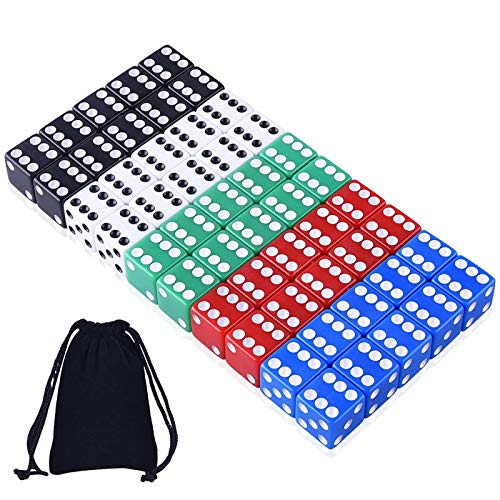 AUSTOR 50 Piezas Conjunto de Dados de 6 Caras con Bolsas Gratuitas para Aprendizaje de Matemáticas, Casino, Juegos, 5 Colores