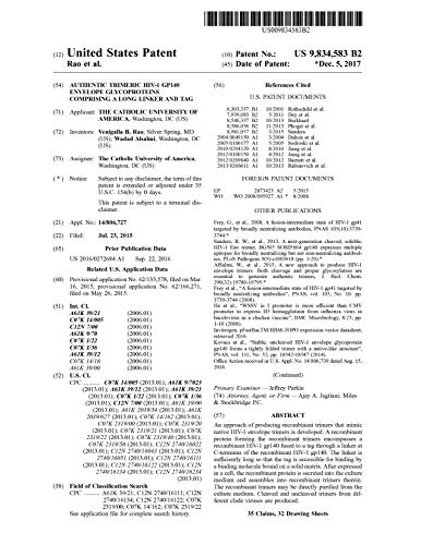 Authentic trimeric HIV-1 GP140 envelope glycoproteins comprising a long linker and tag: United States Patent 9834583 (English Edition)