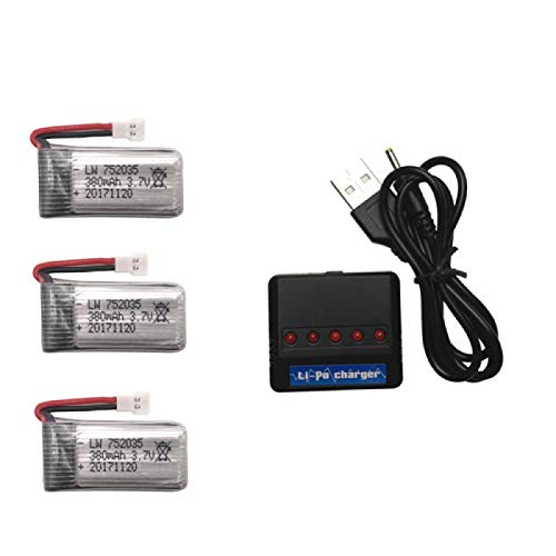 Batería Lipo de 3.7V 380mAh + Repuestos de Cargador USB, para Hubsan X4 H107 H107L H107D JD385 JD388 Batería Red