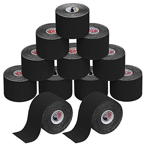 BB Sport 12 Rollos Cinta Kinesiología Tape 5 m x 5 cm Cinta Muscular E- Book Ejemplos Aplicación, Color:negro