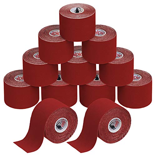 BB Sport 12 Rollos Cinta Kinesiología Tape 5 m x 5 cm Cinta Muscular E- Book Ejemplos Aplicación, Color:rojo