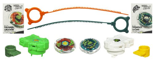 Beyblade Hasbro Metal Master 2 Pack Solid Iron Showdown - Set de 2 peonzas lanzadores, Colores Variados