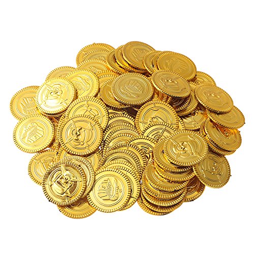 Beyond Dreams 150 Monedas de Juguete para niños | Tesoro de Oro para Fiesta Pirata | Dinero Falso de Juguete | Juguetes Aptos como obsequio en cumpleaños, Navidades