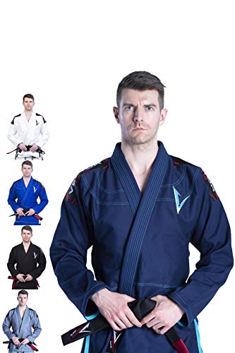 BJJ Gi Jiu Jitsu Gi brasileño para hombres y mujeres con uniforme Kimonos ultraligeros y duraderos, pantalones y chaquetas preencogidos tejido de perlas 100% algodón serie Attila - A1, Marino