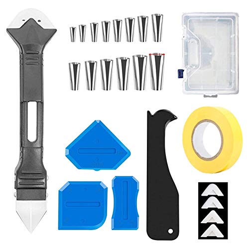 Brawdress 6In1 New Upgrade Silicone Caulking Tools Kit, 25Pcs Caulk Nozzle Applicator Gasket Removal Tool with Scraper/Nozzle for Kitchen