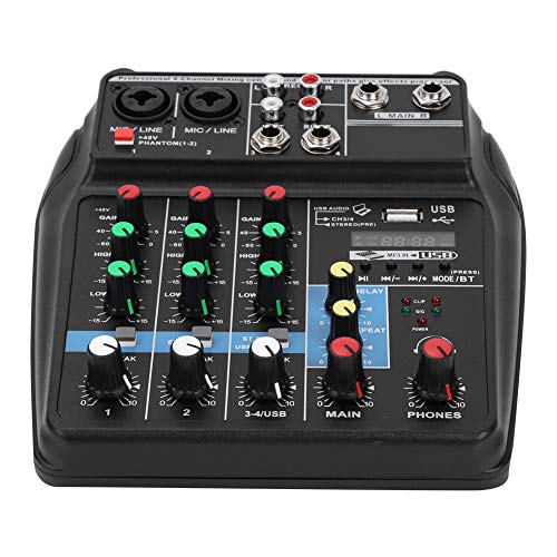 Byged Consola de Placa de Sonido Profesional, Equipo de Escenario Mezclador de Escenario de 4 Canales, 100~240V Multiuso para producción de música en casa Transmisión(American Plug)