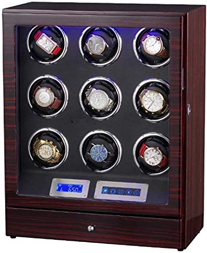 Cajas Giratorias para Relojes 9 + 0 Automatic Watch Winder Madera De Control Remoto LCD Táctil De Rotación De La Pantalla Devanaderas Deluxe Silencioso Motor De Pino Caja Con Cerradura Del Cajón mwsoz