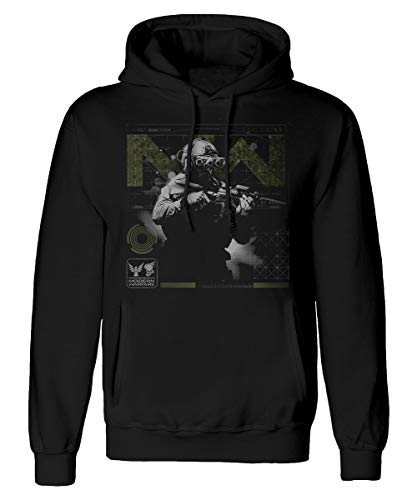 Call of Duty Modern Warfare - Soldier Pose Green - Sudadera Negra para Hombre con Capucha, impresión Frontal - Producto Oficial (M)