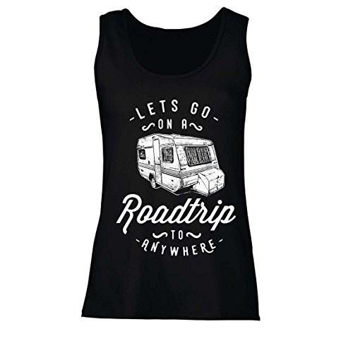 Camisetas sin Mangas para Mujer Viaje por Carretera a Cualquier Lugar, Vacaciones Familiares, Amor Camping - Salvaje, Bosque, Vacaciones en la Playa (Medium Negro Multicolor)