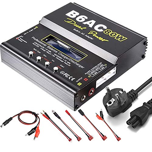 Cargador Lipo, IMAX B6 80W descargador de Cargador de Equilibrio con Fuente de alimentación Dual AC para batería LiPo / Li-Ion / Life (1-6S), NiMH / NiCd (1-15S), PB (2-24V) (RC Cargador de batería)