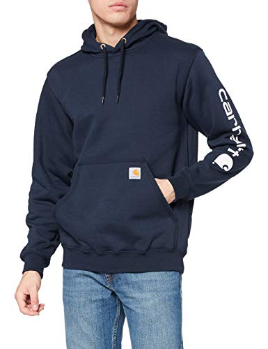 Carhartt Midweight Sleeve Logo Sweatshirt Workwear Kapuzenpullover Hooded Sweater Original Fit mit Ärmellogo Marine, M, New Navy, Hombre