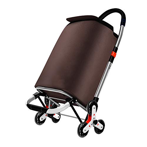 Carro para la compra plegable, sistema de 3 + 3 ruedas, para escalera, fabricado en aleación de aluminio con bolsa de robusto poliéster impermeable, rojo