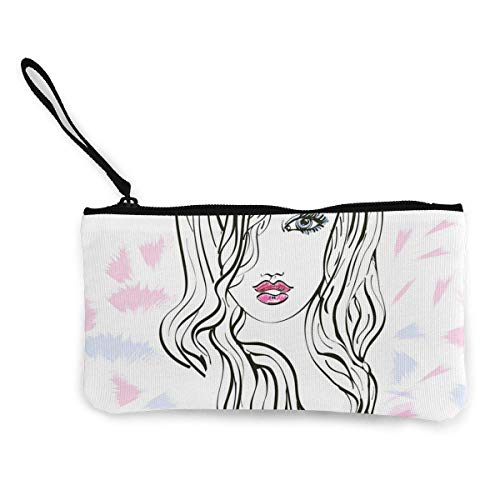 Cartera de Lona para Mujer de Moda con Cabello Largo y Labios Rosados ​​Monederos exquisitos El Monedero de Lona pequeño se USA para Guardar Monedas, identificación y Otros