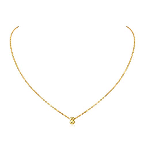 ChicSilver Colgante Letra Mujer S Collar Moderna Letras Primeras Nombres Plata de Ley 925 Chapado en Oro Amarillo 18K Cadena Elegante Dorada