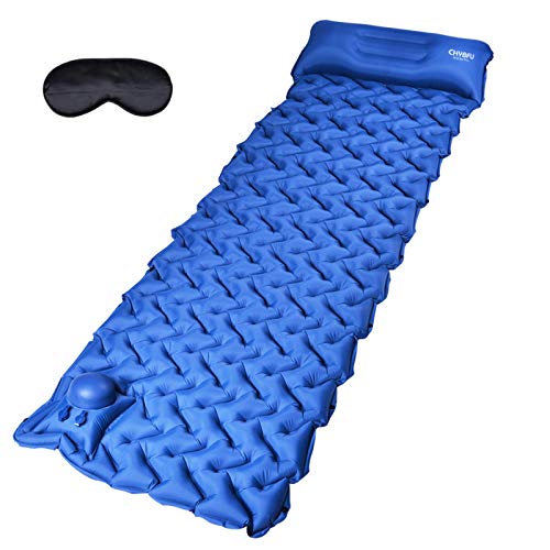 CHYBFU Esterilla Camping con Almohada Interconectada, Colchones Camping Autohinchable, Ultraligero, Portátil y Plegable, Almohadilla para Dormir de Acampada para Senderismo, Viajes, Exteriores (Azul)