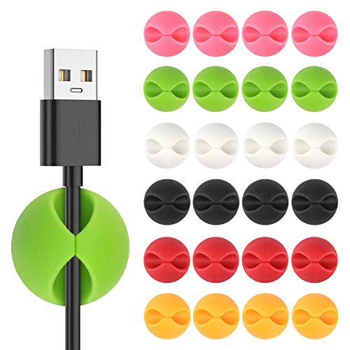 Clips de Cable, PTN 24 Piezas Autoadhesivo Duraderos Organizador de Cable, Combinaciones de Colores Múltiples para Teléfonos Móviles Computadoras Portátiles Computadoras Auriculares USB