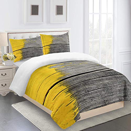 CLQPYQ Funda Nordica Cama 105, Juego De Ropa De Cama De Invierno 180X220cm Tablero De Madera Creativo Amarillo Patrón, 3 Piezas Funda De Nórdica De Microfibra Y 2 Fundas De Almohada, con Cremallera