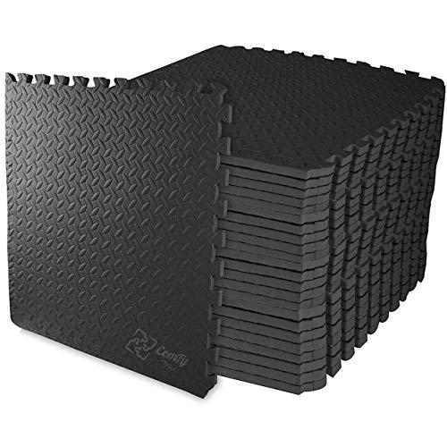 ComFy Mat Alfombra de ejercicio de puzle, baldosas entrelazadas de espuma EVA, suelo protector para gimnasio y entrenamiento, 10 mm de grosor, (cubre 48 pies cuadrados) / negro, 12 azulejos