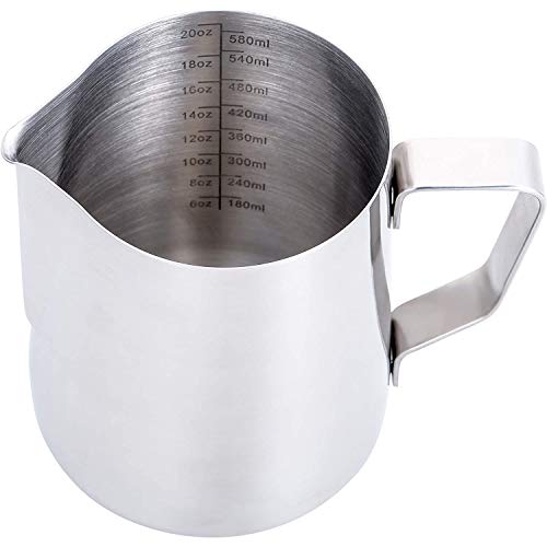 Comius Sharp Jarra de Leche 350ml / 600ml (12oz / 20oz), Jarra de Leche de Acero Inoxidable 304, Taza de Espuma de Leche para Hacer Capuchino de café (600ml)