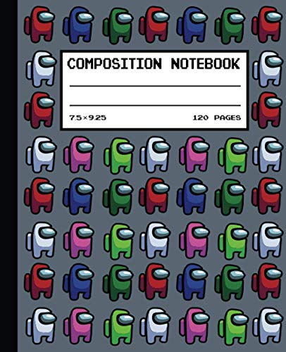 composition notebook wide ruled: Wide Ruled Notebook Journal - 7.5x9.25 - 120 Pages: (Color, Jet Gray) Among Us Composition Notebook Journal for ... Game Lovers Gifts for Kids or Adults.