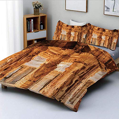 Conjunto de funda nórdica, columnas históricas Arquitectura Ruinas Famoso Monumento étnico Cultura Imagen impresa Decorativo Conjunto de ropa de cama de 3 piezas decorativa con 2 fundas de almohada, M