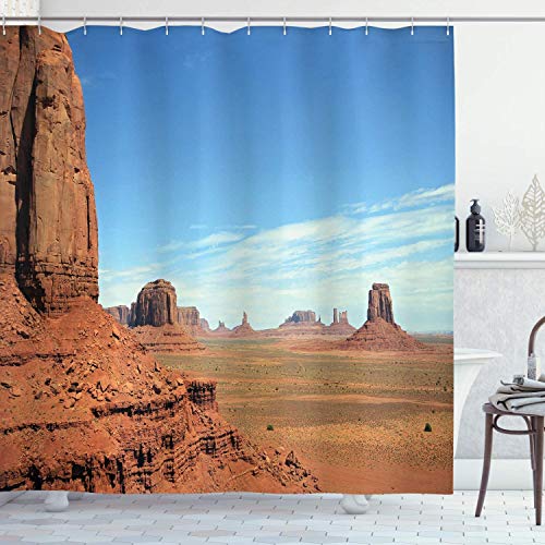 Cortina de Ducha Americana de 55x72, Vista panorámica del Valle de Piedra Arenisca de Monument Valley Rocas del Paisaje del Desierto del Salvaje Oeste, Conjunto de decoración de baño de Tela de Tela