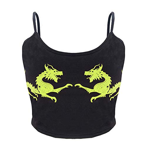 Crop Tops, mujeres Cropped Dragon Pattern Straps Moda atractiva en cuello Summer Casual Poliéster sin mangas Tight Tops Sexy Fitness