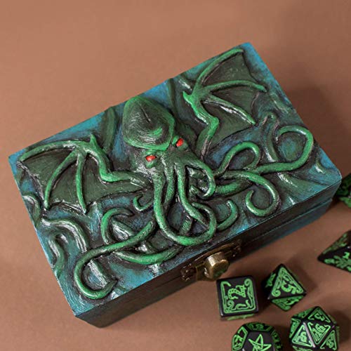 Cthulhu Lovecraft caja de dados de resina y madera para D&D y juegos de rol