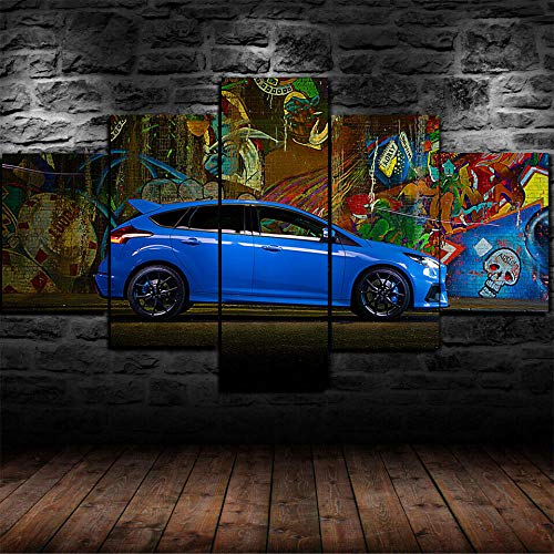 Cuadro sobre Impresión Lienzo 5 Piezas -Mural Moderno 5 Piezas,Coche deportivo Ford Focus RS Dormitorios Decoración para El Hogar -No Tejido Lienzo Impresión- Modular Poster Mural-Listo para Colgar