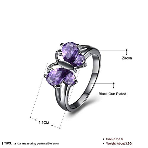 CWHao Anillo Moda Tendencia Anillo Mariposa Embutido, Purple, 8