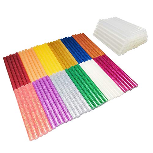 DDSTG 120 Barras de Pegamento Caliente 7x100mm, 60 Transparentes y 60 Brillantes para Pistola de Pegamento Termofusible de 7mm - 13 Colores Populares