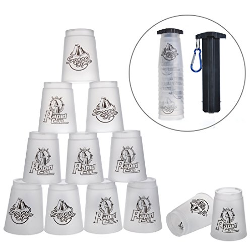 DEWEL 12 Vasos para Stacking de Plástico con 1 Bolsa y 1 Polo Portátil para Guardar Color de Blanco