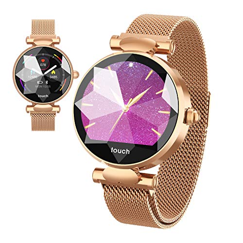 Diseño de Moda Perspectiva múltiple Reloj Inteligente Relojes para Mujeres Relojes para Dama Reloj para niños Presión Arterial Ritmo cardíaco Monitor de Ciclo fisiológico Podómetro Deportivo (Dorado)