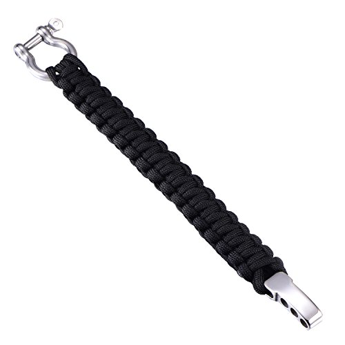 DonDon Paracord Pulsera de Supervivencia para Hombres Acero Inoxidable Fabricada Brazalete Trenzado para Actividades Outdoor Negro