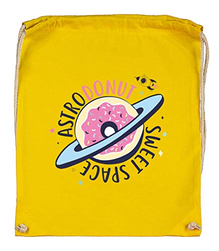 Druckerlebnis24 Astro Donut Sweet Space - Bolsa de tela de algodón orgánico, color amarillo, tamaño talla única