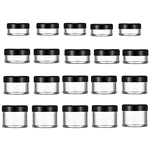 Ealicere 20 Pcs Cosméticos Bote Tarro de Viaje Set Tapa para Almacenaje de Maquillaje Cremas Muestras envase vacío pequeño plástico vacío Crema de Viaje con Tapa para, 5, 10, 15 y 20 Gramos, Negro