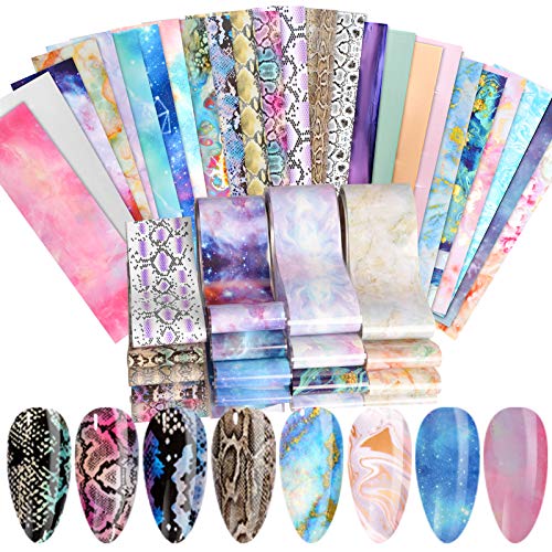 EBANKU 40 Diseños Nail Art Foil Sticker, Mármol Estrella Serpentina Pegatina Calcomanías Uñas Transferencia Foils Transfer Herramienta para Decoración de Uñas Manicura DIY