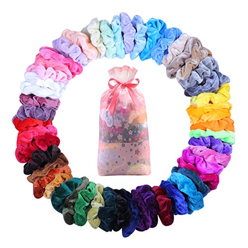 EKKONG Scrunchies, 50 Piezas Lazo de Pelo Elástico Banda, Scrunchies Terciopelo Hair Scrunchies con Bolsa de Regalo Para Mujeres Niñas Accesorios Para El Cabello Ponytail Titular