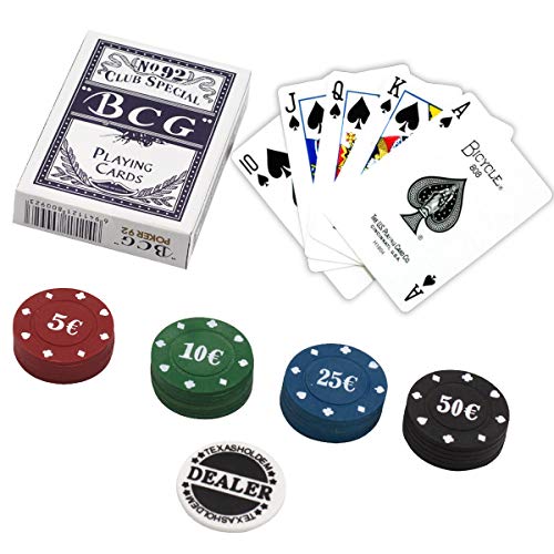 e!Orion Set de póker - Incluido Juego de Naipes, 24 fichas de póker y botón de repartidor