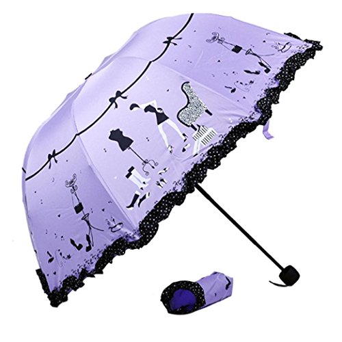 FAMILIZO Volante Plegable Hojas de Loto Princesa Cúpula Sombrilla Sun/Paraguas de la Lluvia (Púrpura)