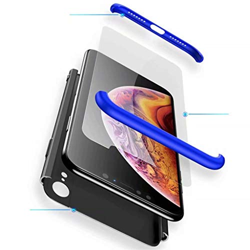 Fanxwu Compatible con Funda Samsung Galaxy A50 Caso 3 en 1 combinación 360 Grados de Protección Case [Protector de Pantalla de Vidrio Templado] Resistente a Los Arañazos Cáscara - Azul y Negro